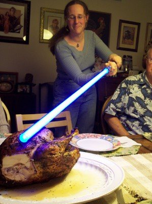 Carving the turkey with a lightsaber